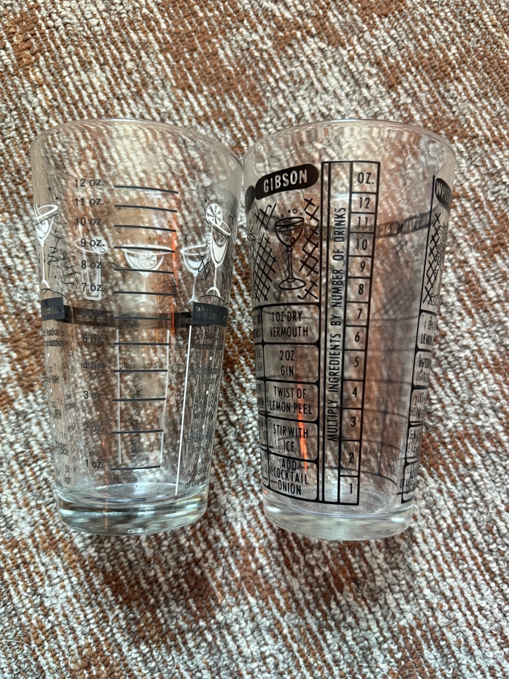 Vtg Clear Cocktail Mixing Glasses with Printed Recipe Guides Tumbler 6"